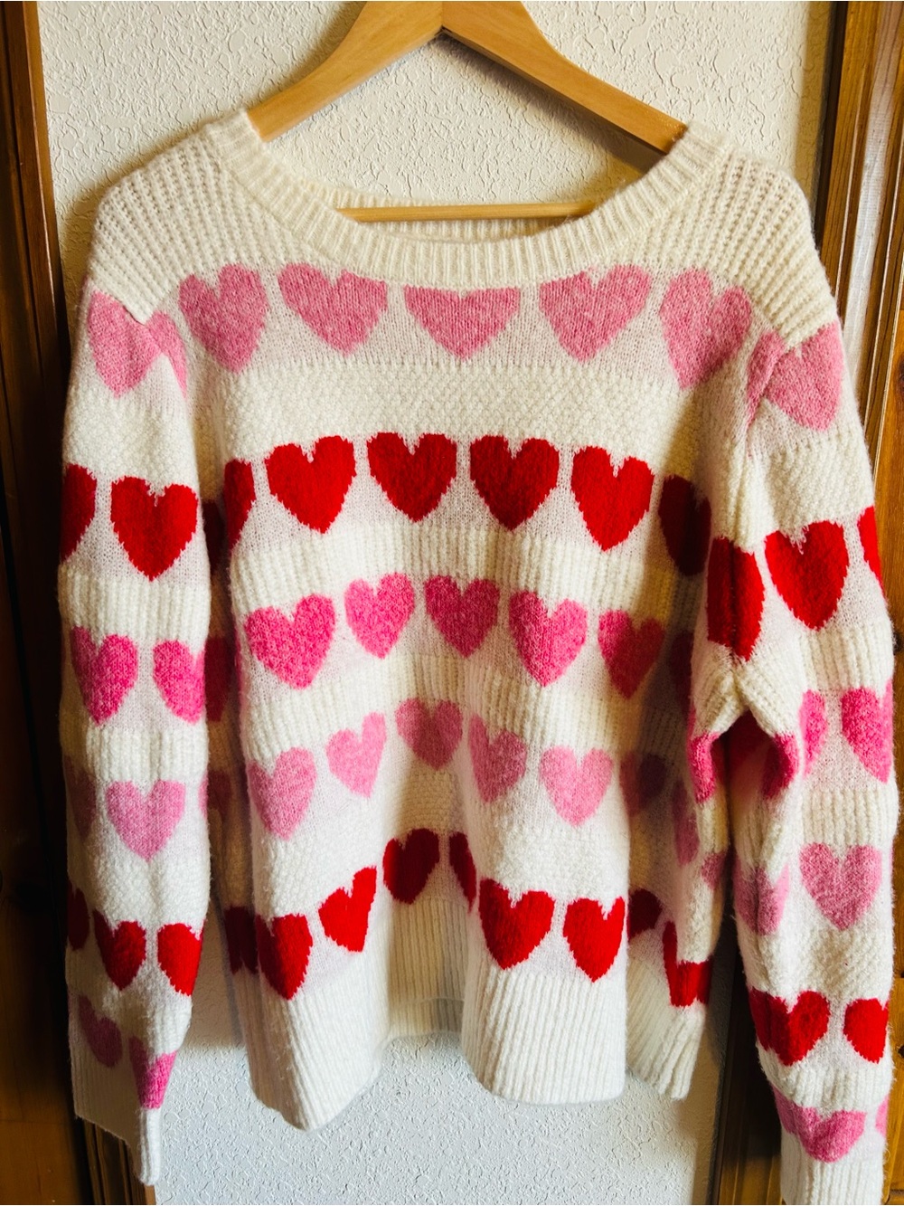 cupcakes & cashmere Cream Sweater with Pink and Red Heart Motif